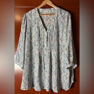 Rose & Olive Pink & Blue Ditzy Floral Boho Blouse Size 2X